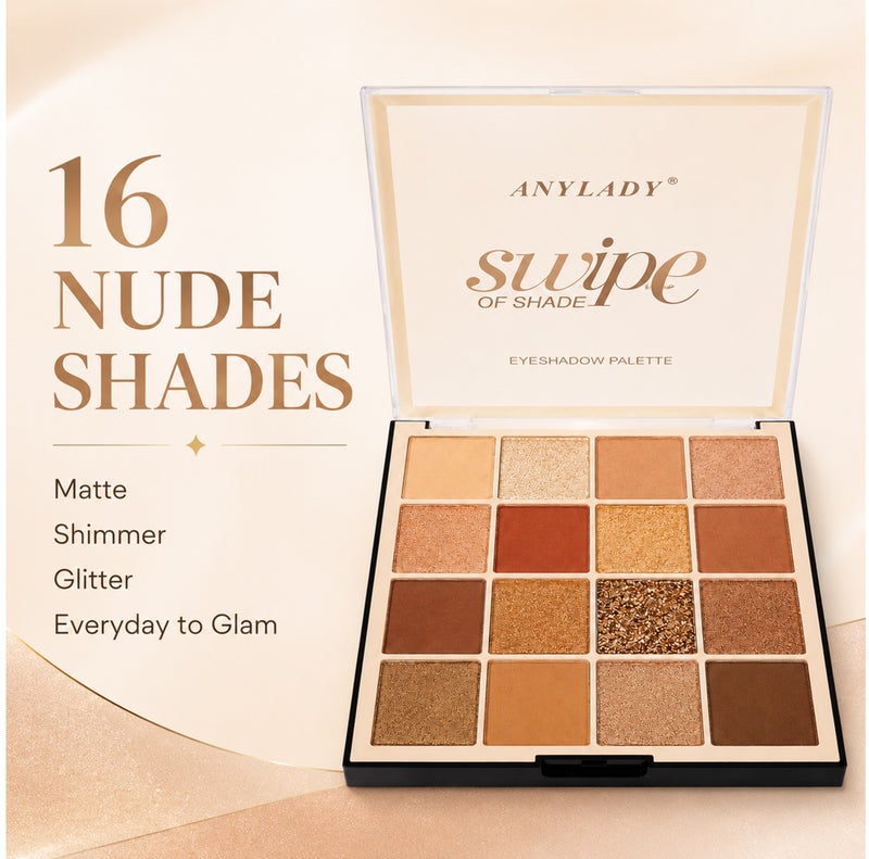 Me Now 16 Color Eyeshadow Palette Neutral Brown Matte Shimmer Glitter, 01 - Image 2