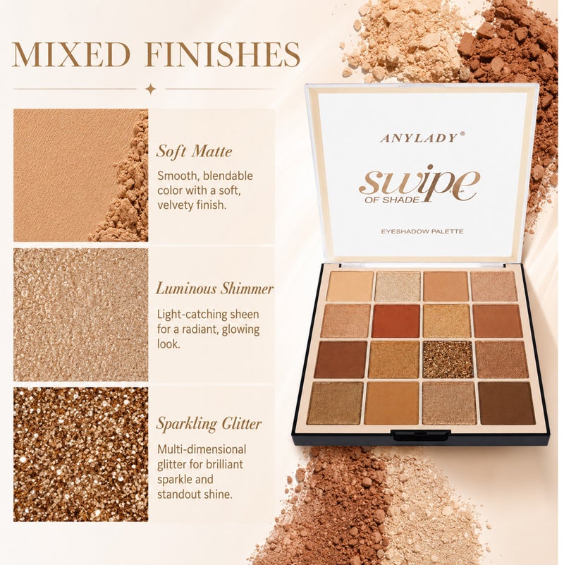 Me Now 16 Color Eyeshadow Palette Neutral Brown Matte Shimmer Glitter, 01 - Image 3