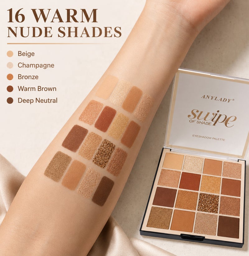 Me Now 16 Color Eyeshadow Palette Neutral Brown Matte Shimmer Glitter, 01 - Image 4