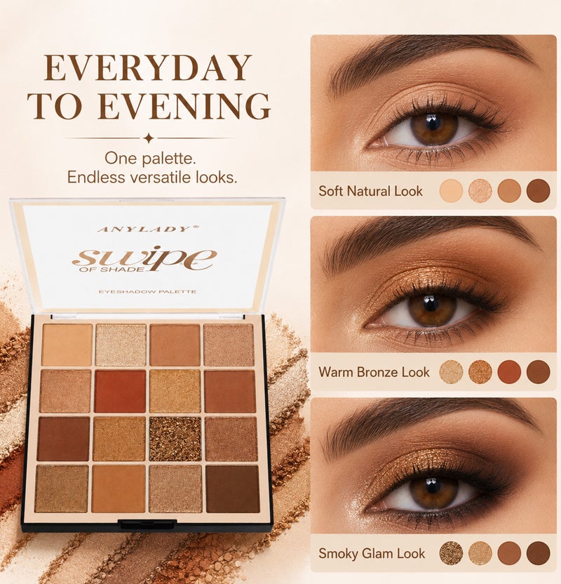 Me Now 16 Color Eyeshadow Palette Neutral Brown Matte Shimmer Glitter, 01 - Image 5