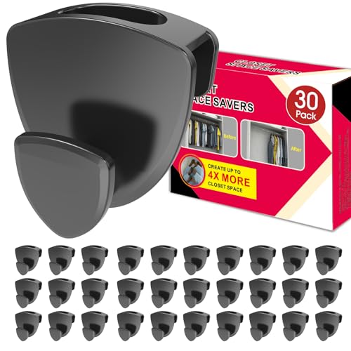 Latoxcaa Space Saving Hanger Hooks 30Pcs, Upgrade Heavy Duty Space Saver Hangers Connector Hooks for Clothes, Premium Hanging Closet Organizer for Dorm, Ganchos para Colgar Ropa, Black - Image 1