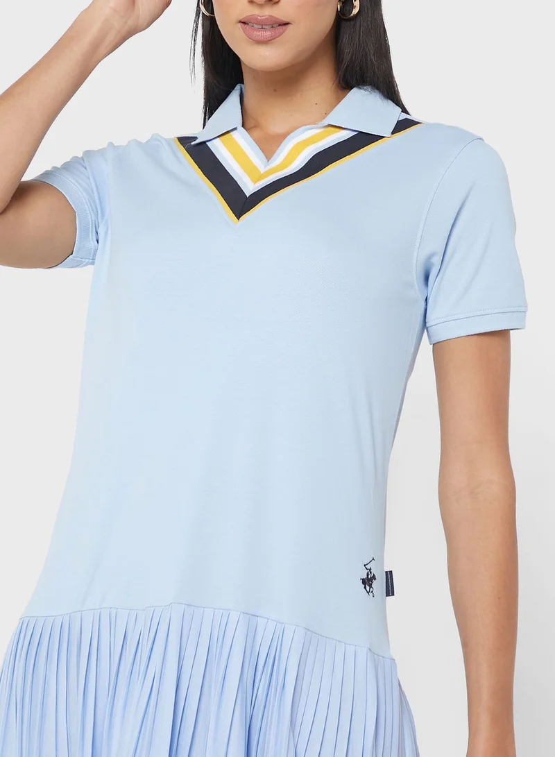 bhpoloclub Stripe Detail Pleated Hem Dress