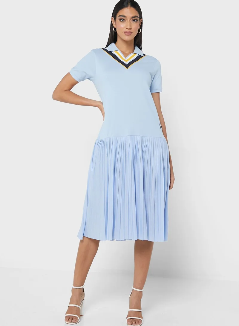 bhpoloclub Stripe Detail Pleated Hem Dress