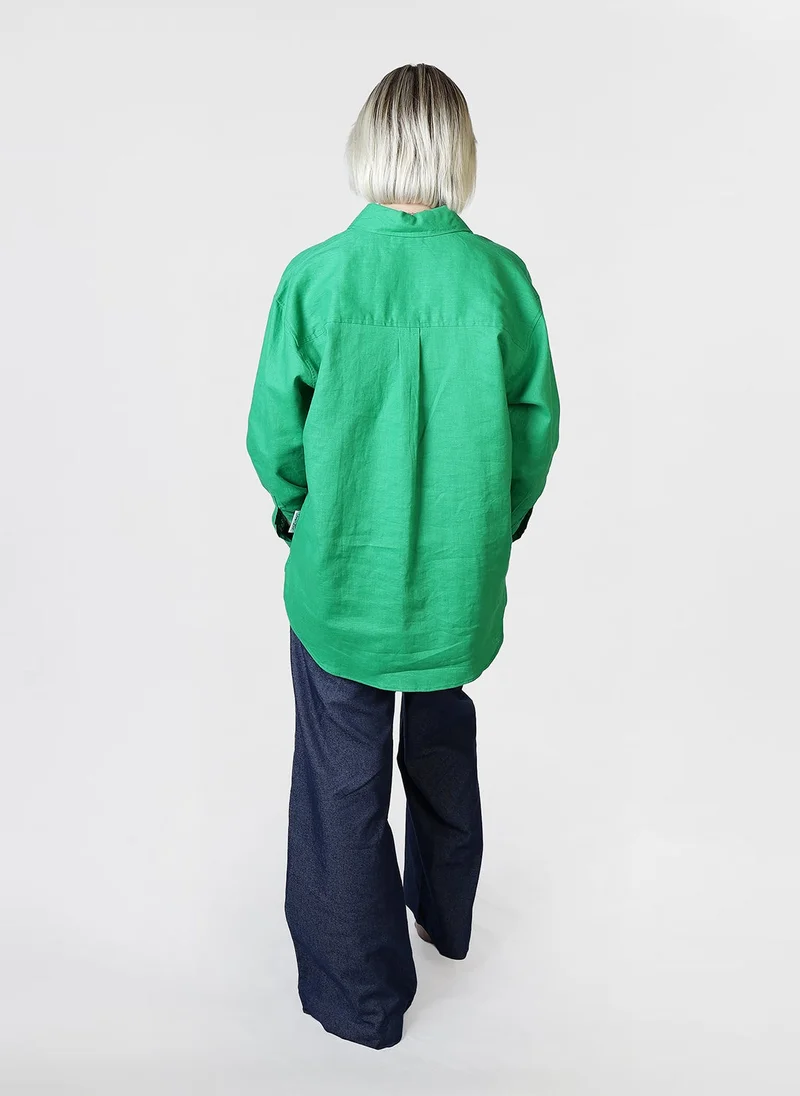 Bond Green Linen Regular Fit Button Down Shirt for Women | Best Price UAE