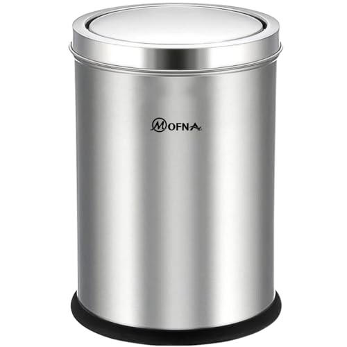 mofna Stainless Steel Swing lid dustbin, Garbage Bin, Trash Can, with removable lid For Home, Kitchen, Bathroom, Office & Commercial Use - 8x12 In -10 Liter, Silver, Pack of 1 - Image 1