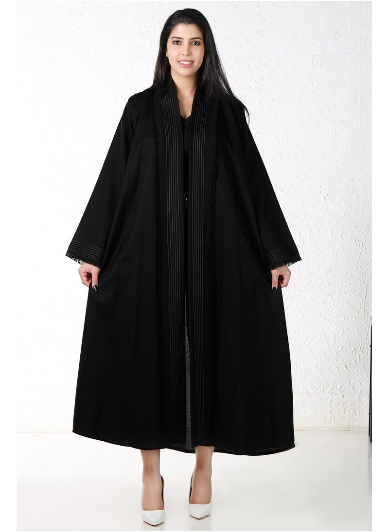 Gaiyda - Black abaya with silver threads on the sleeves and collar - Image 1