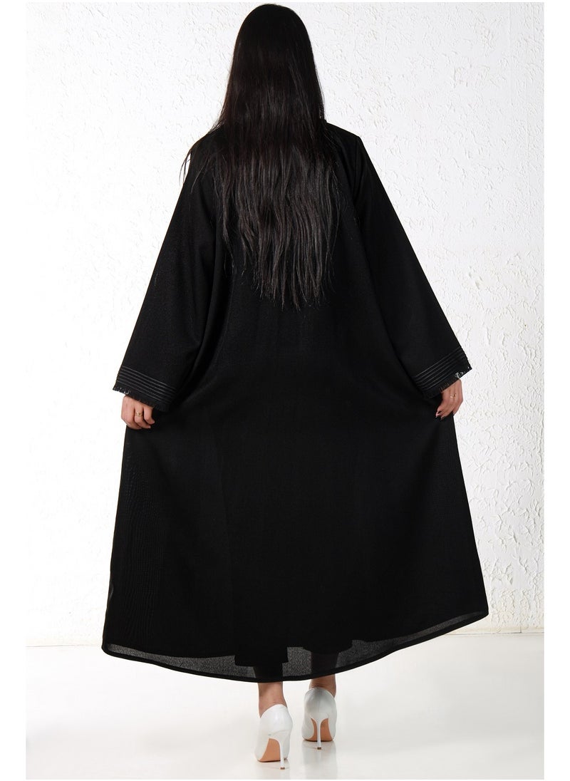 Gaiyda - Black abaya with silver threads on the sleeves and collar - Image 1