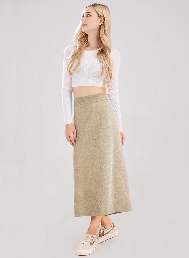 ebossy Women's Winter Warm High Waist Side Slit Wool Blend Long Skirts Rib Knit Stretchy Bodycon Pencil Skirt, Oatmeal, XXL - Image 4