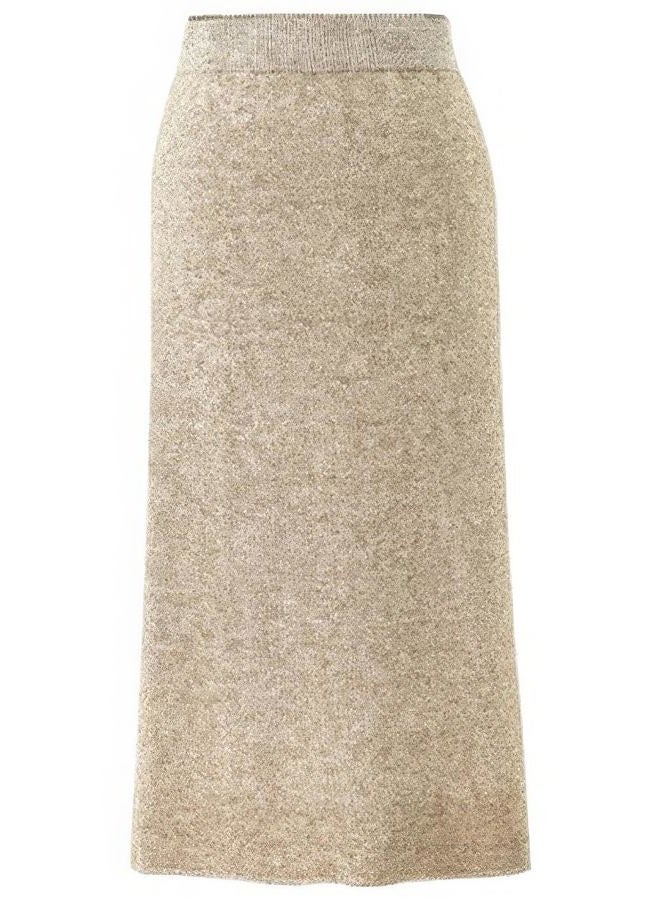 ebossy Women's Winter Warm High Waist Side Slit Wool Blend Long Skirts Rib Knit Stretchy Bodycon Pencil Skirt, Oatmeal, XXL - Image 1