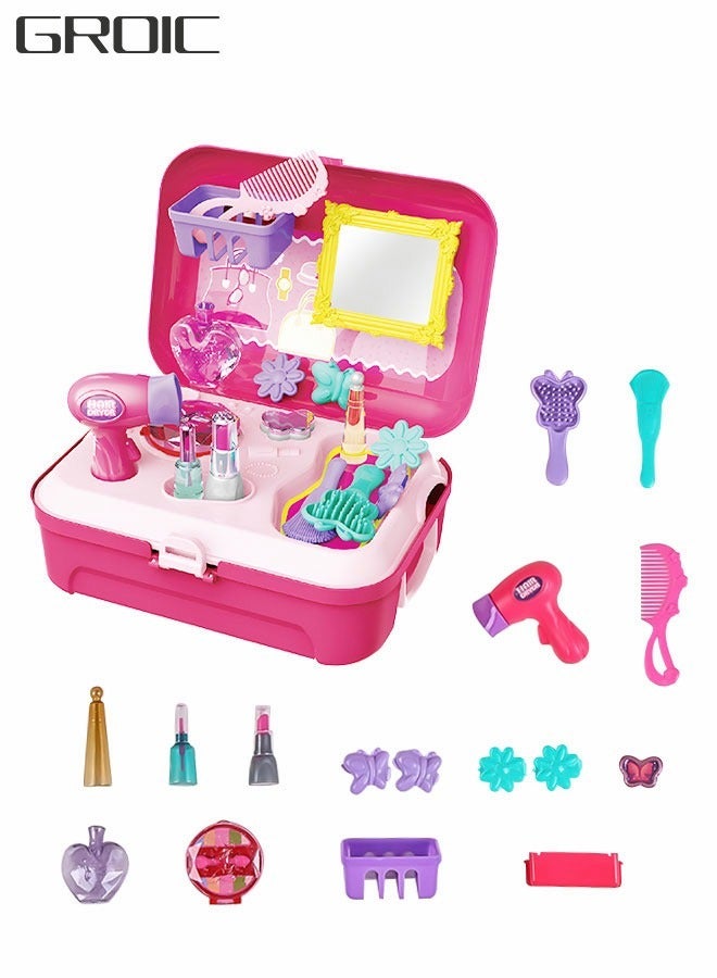 GROIC Beauty Make-up Box Playset, Pretend Makeup Toy Fashion Suitcase Play Set 21 Pieces Children Makeup Toy Little Princess Dressing Play Set  - Image 1