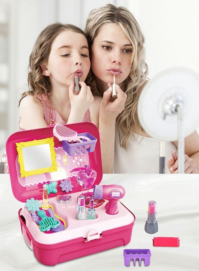 GROIC Beauty Make-up Box Playset, Pretend Makeup Toy Fashion Suitcase Play Set 21 Pieces Children Makeup Toy Little Princess Dressing Play Set  - Image 3