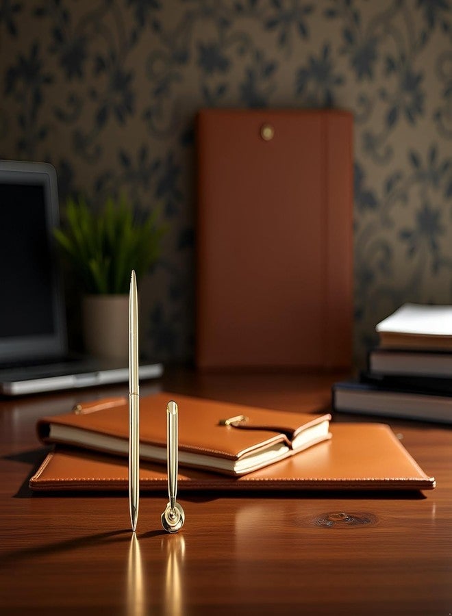 Essivox Gold Metal Desk Pen Set with Round Holder Stand, Wedding and Office Signing Ballpoint Pen with Attached Base - Image 5