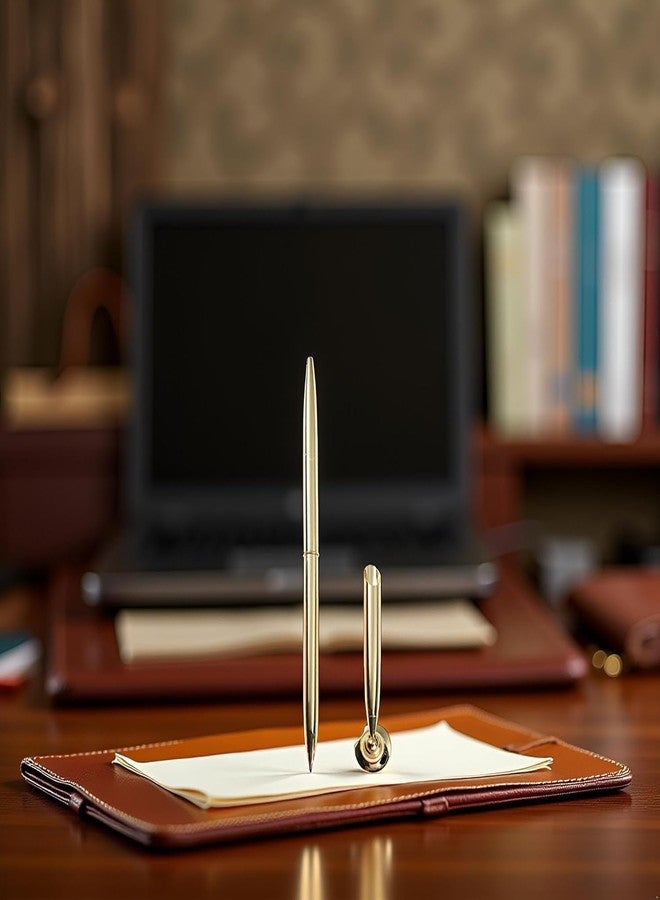 Essivox Gold Metal Desk Pen Set with Round Holder Stand, Wedding and Office Signing Ballpoint Pen with Attached Base - Image 4