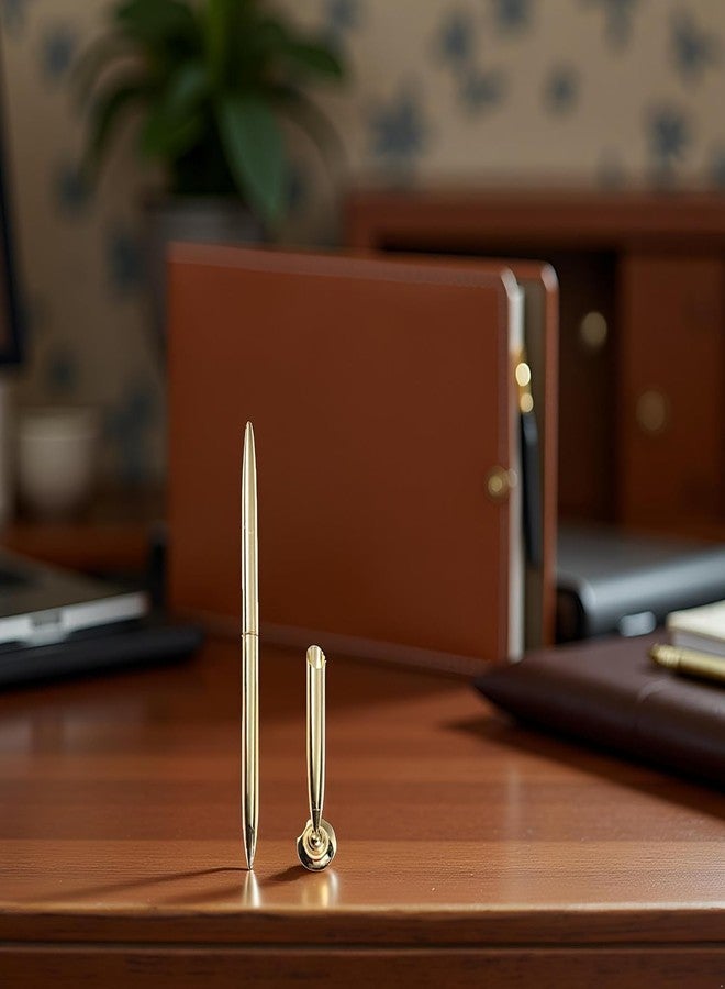 Essivox Gold Metal Desk Pen Set with Round Holder Stand, Wedding and Office Signing Ballpoint Pen with Attached Base - Image 3