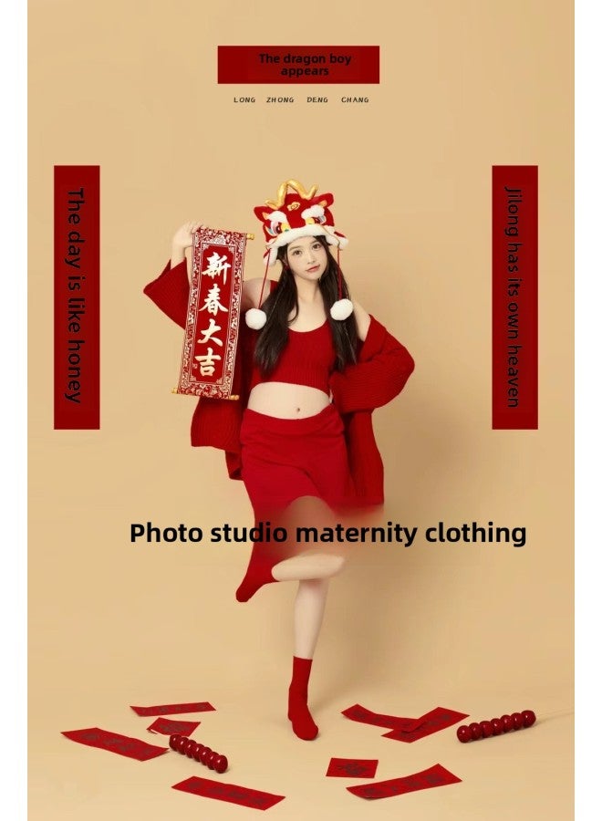 Exhibition 2024 New Studio Dragon Year Festive Theme Pregnant Women Cute Daily Lazy Style Knitted Suit 