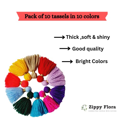 Zippy Flora Thick Woolen Tassels for DIY/Decor/Outfits (Pack of 10, Multicolor) - Image 2