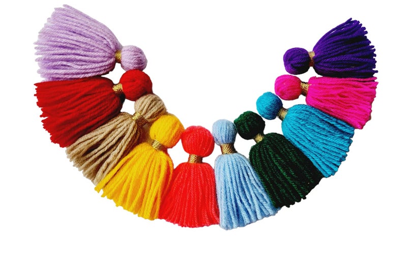 Zippy Flora Thick Woolen Tassels for DIY/Decor/Outfits (Pack of 10, Multicolor) - Image 3