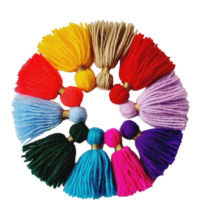 Zippy Flora Thick Woolen Tassels for DIY/Decor/Outfits (Pack of 10, Multicolor) - Image 1