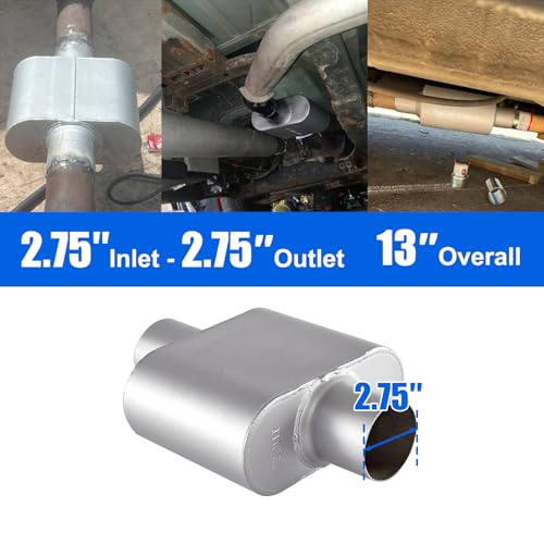 Floshine Universal Mufflers, Performance Automotive Exhaust Muffler, Single Chamber center in/center out, silver (2.75") - Image 5