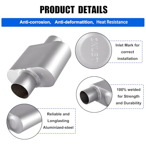 Floshine Universal Mufflers, Performance Automotive Exhaust Muffler, Single Chamber center in/center out, silver (2.75") - Image 3