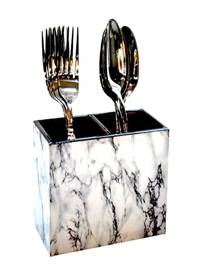 Tranquil Square Handcrafted Premium Finish White Glossy Stone Design Two Rack Cutlery Stand Dinning Essentials - Image 5