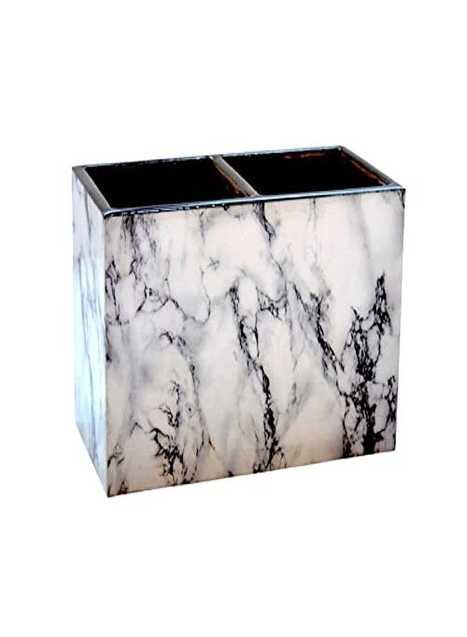 Tranquil Square Handcrafted Premium Finish White Glossy Stone Design Two Rack Cutlery Stand Dinning Essentials - Image 2