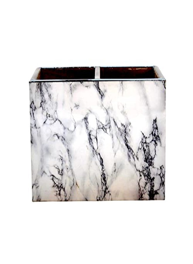 Tranquil Square Handcrafted Premium Finish White Glossy Stone Design Two Rack Cutlery Stand Dinning Essentials - Image 1