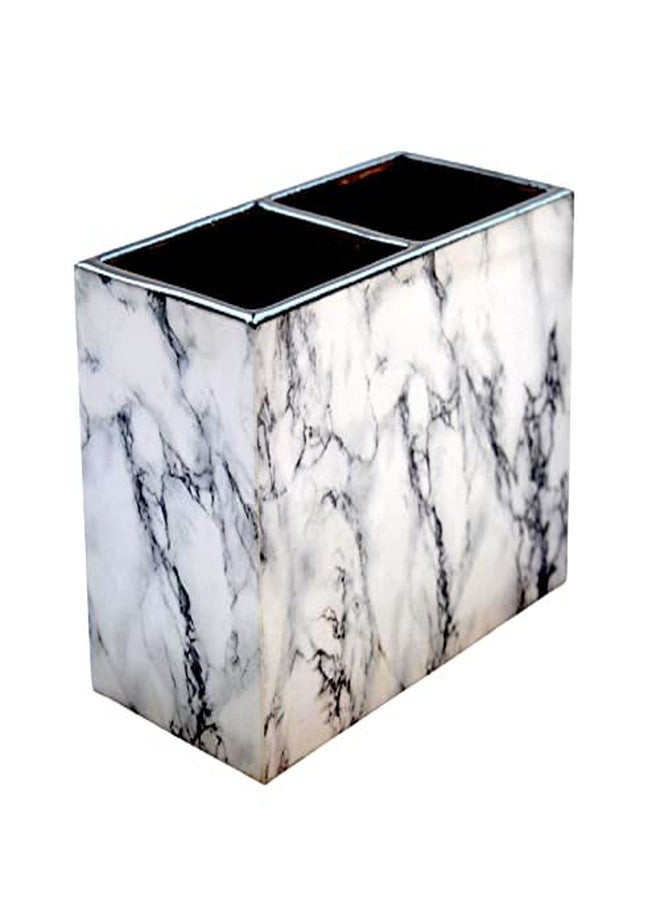 Tranquil Square Handcrafted Premium Finish White Glossy Stone Design Two Rack Cutlery Stand Dinning Essentials - Image 4