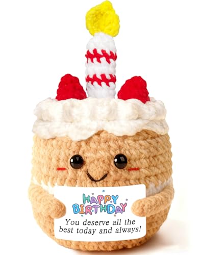 AicooFest Happy Birthday Gifts for Women Emotional Support Crochet Positive Crochet Cake Girls Best Friends Unique Gift with Card for Sister Cowrokers Girlfriend Bday Party Decoration Knitted Small Present - Image 1