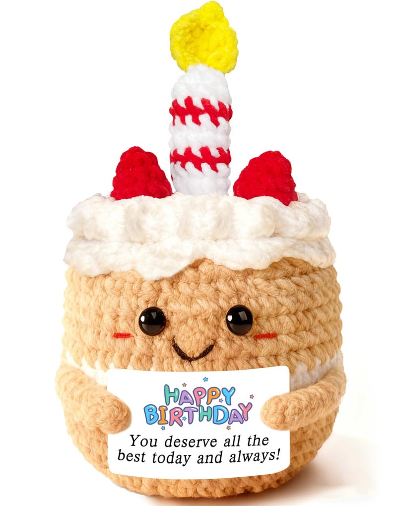 AicooFest Happy Birthday Gifts for Women Emotional Support Crochet Positive Crochet Cake Girls Best Friends Unique Gift with Card for Sister Cowrokers Girlfriend Bday Party Decoration Knitted Small Present - Image 3