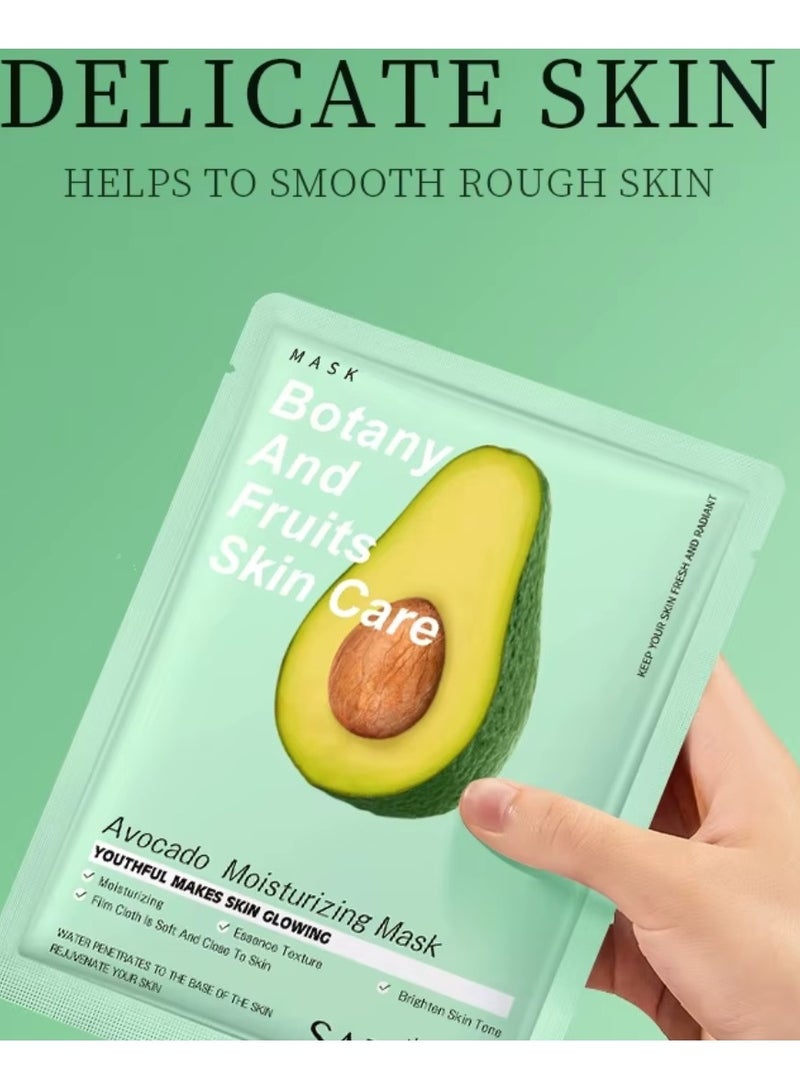 SADOER 10 Pcs Avocado Moisturizing Mask Set  Botany and Fruits Skin Care Sheet Facial Mask Hydrating Nourishing Skin Tone Soft Texture Face Mask Sheet for Women and Men Skincare Youthful Skin Glowing Masks - Image 4