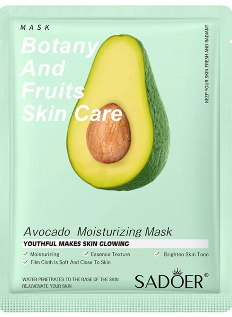 SADOER 10 Pcs Avocado Moisturizing Mask Set  Botany and Fruits Skin Care Sheet Facial Mask Hydrating Nourishing Skin Tone Soft Texture Face Mask Sheet for Women and Men Skincare Youthful Skin Glowing Masks - Image 2