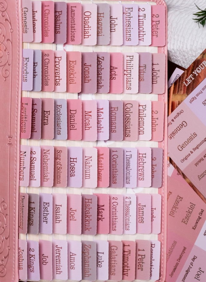 UPAFEXXI-Laminated Bible Tabs (Gold Foil Embossed Lettering), Bible Tabs for Women and Men, Reposition Large Print Stickers, Easy to Read and Apply, 80 Chapters Labels for Easy Navigation(Pink) - Image 1