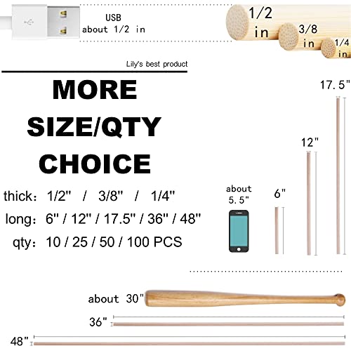 HOPELF 25PCS Wooden Dowel Rods - 1/4 x 12 Inch Bamboo Sticks - for Crafts, Cake Dowels and DIY Projects - Image 4