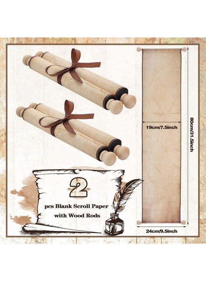 ايباك مجموعة مكونة من قطعتين من مخطوطات الورق الفارغة ملفوفة على قضيب خشبي للكتابة والرسم والخط وعهود الزفاف ودعامات التنكر ومهرجانات عصر النهضة ولعبة لعب الأدوار على الطاولة (لون قديم) - Image 3