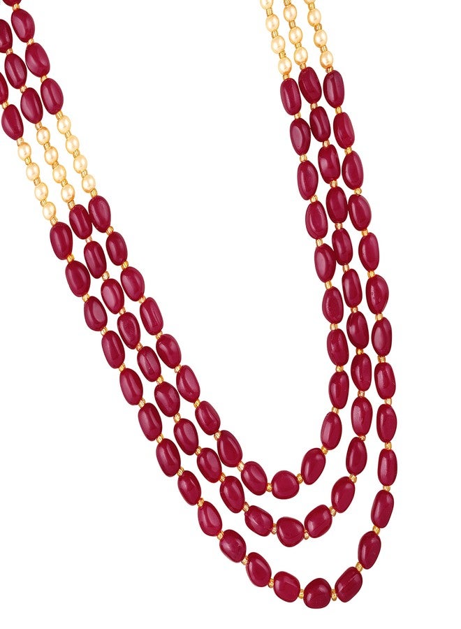Mahi 3 Layers Red and Yellow Beads Base Groom/Dulha Moti Mala Haar Necklace for Men (ML1108123GRed) - Image 5