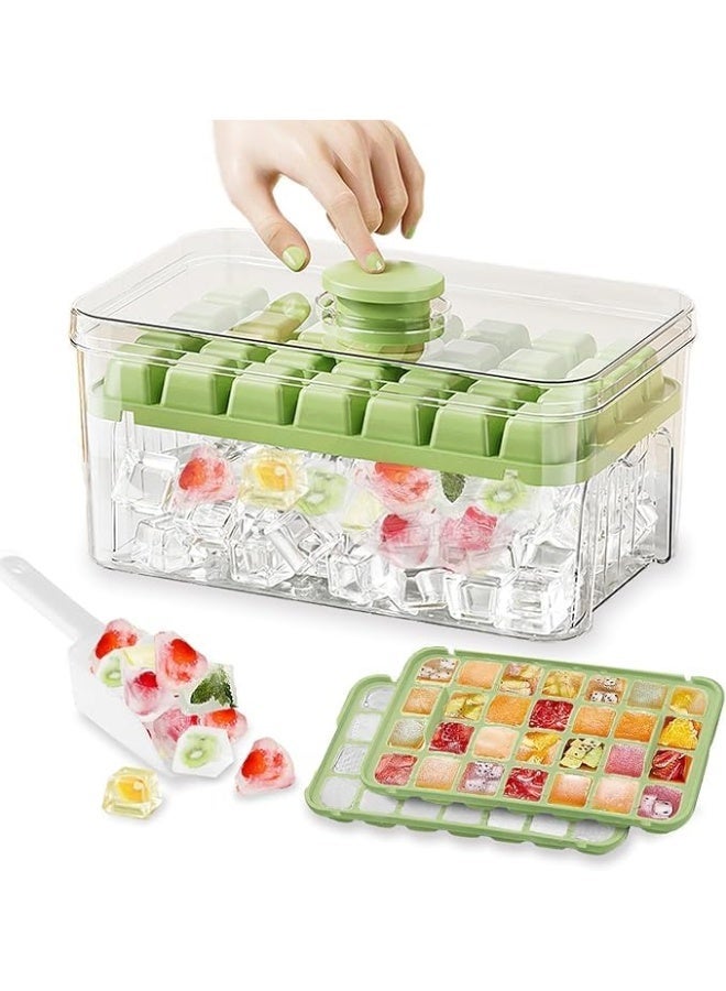قالب ثلج FreshCube سهل الإخراج مع صندوق تخزين وغطاء – قالب ثلج بـ 28 خانة مع مغرفة، قالب ثلج قابل للتراص وخالٍ من BPA للمجمد – طقم صنع ثلج للمطبخ (أخضر) - Image 1