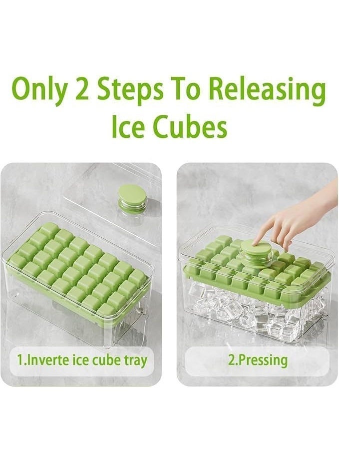 قالب ثلج FreshCube سهل الإخراج مع صندوق تخزين وغطاء – قالب ثلج بـ 28 خانة مع مغرفة، قالب ثلج قابل للتراص وخالٍ من BPA للمجمد – طقم صنع ثلج للمطبخ (أخضر) - Image 3