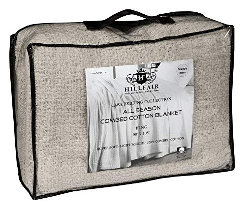HILLFAIR 100% Soft Premium Combed Cotton Thermal Blanket– Queen Blankets– Soft Cozy Warm Cotton Blanket– Bed Throw Blanket– Queen Bed Blanket– All Season Cotton Blanket– Sand Queen Cotton Blanket - Image 4