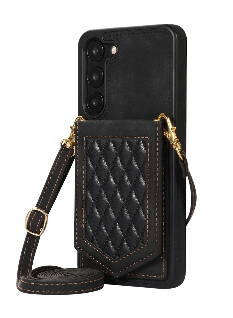 Suteni Crossbody Strap Back Cover Card Slots Leather Phone Case for Samsung - Image 1