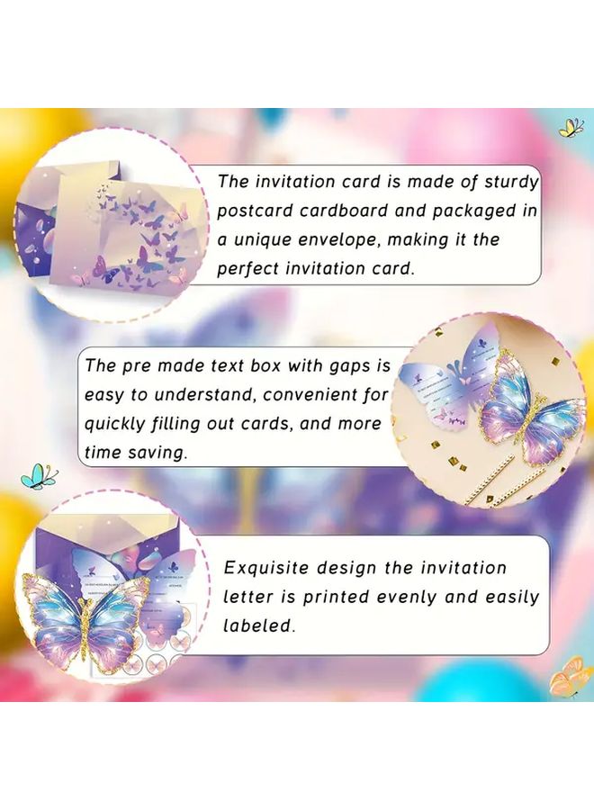 36 قطعة من بطاقات دعوة الفراشة لمجموعة حفلات أعياد الميلاد وبطاقات شكر الهدايا - Image 5