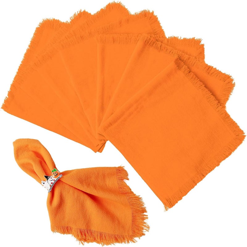 Wonlex Washable Halloween Napkins Cloth Bulk Reusable Absorbent Soft Napkins Set of 8 with Elegant Fringe for Dinner Weddings Decorations Family Event Parties8 PackOrange - Image 1