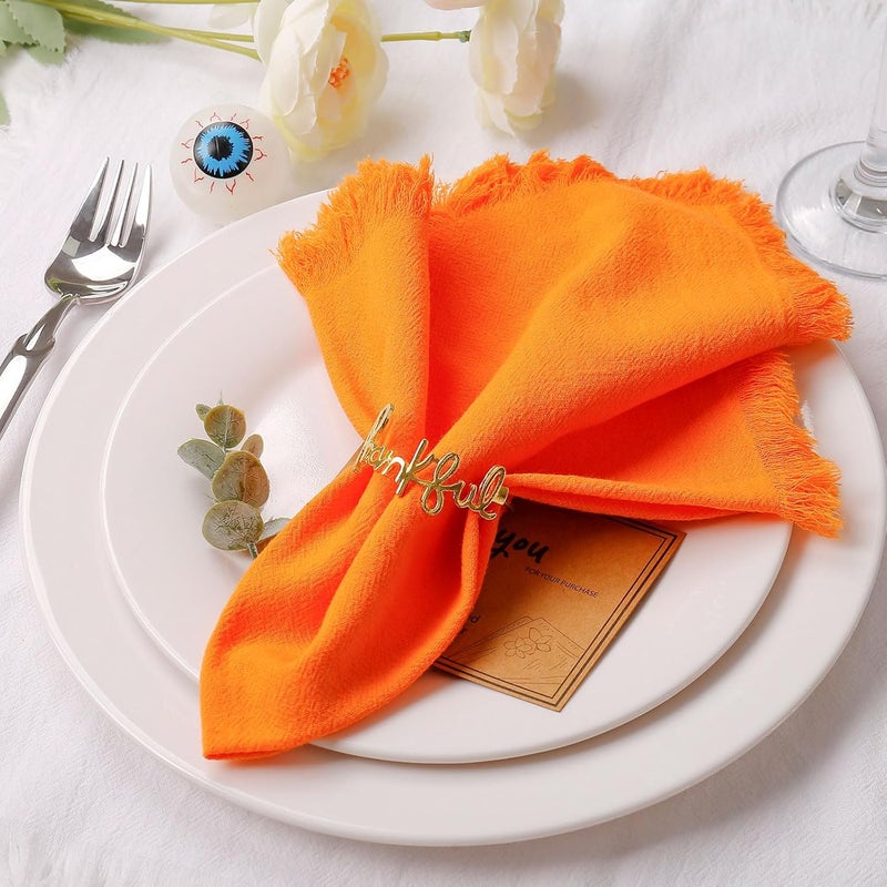 Wonlex Washable Halloween Napkins Cloth Bulk Reusable Absorbent Soft Napkins Set of 8 with Elegant Fringe for Dinner Weddings Decorations Family Event Parties8 PackOrange - Image 3