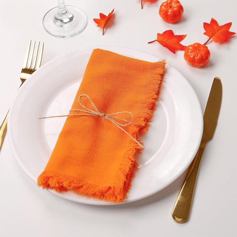 Wonlex Washable Halloween Napkins Cloth Bulk Reusable Absorbent Soft Napkins Set of 8 with Elegant Fringe for Dinner Weddings Decorations Family Event Parties8 PackOrange - Image 4