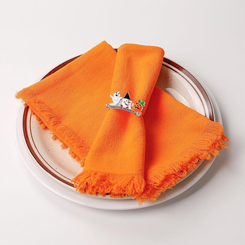 Wonlex Washable Halloween Napkins Cloth Bulk Reusable Absorbent Soft Napkins Set of 8 with Elegant Fringe for Dinner Weddings Decorations Family Event Parties8 PackOrange - Image 2