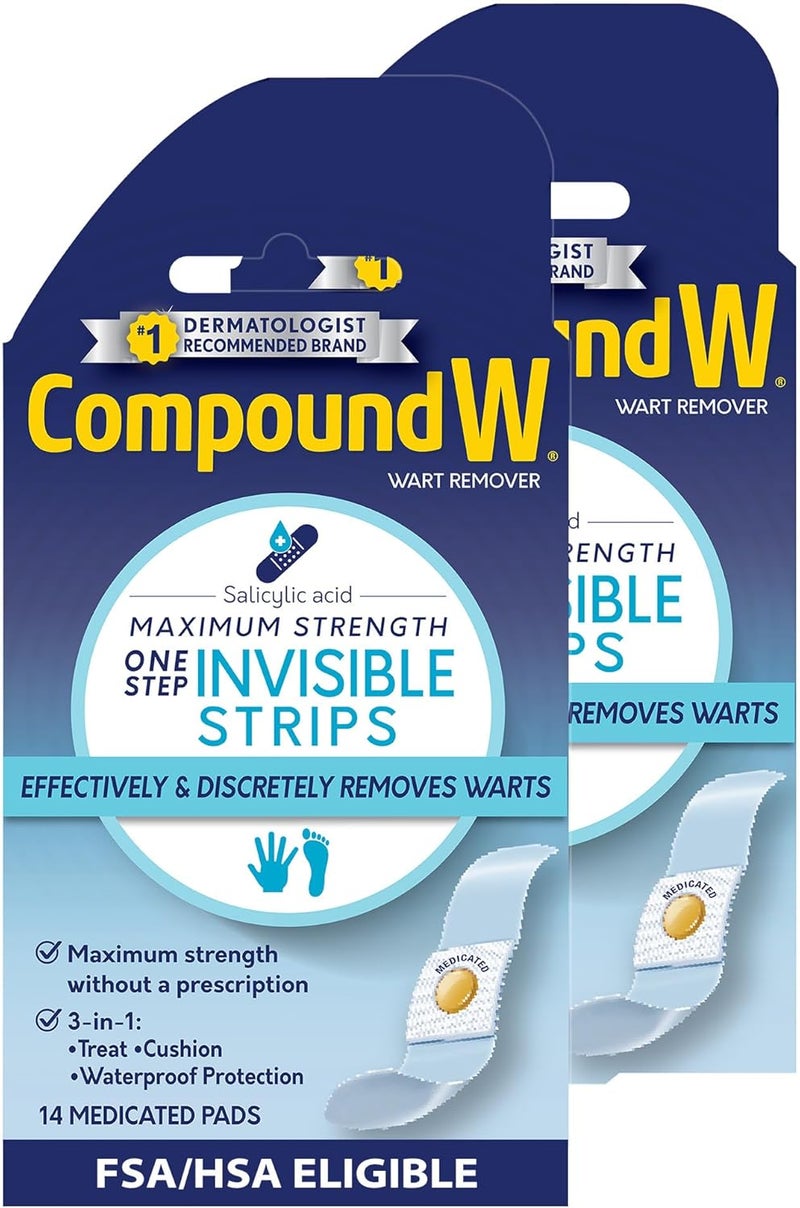 Compound W Maximum Strength One Step Invisible Wart Remover Strips, 14 Count, 2 Pack - Image 1
