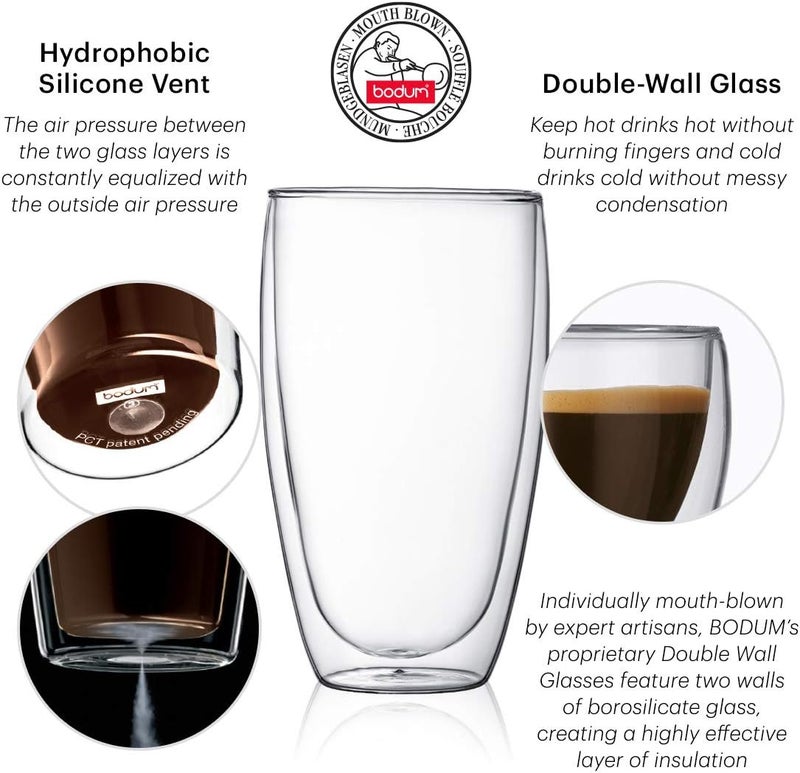 bodum 4560-10 Pair Of Pavina Double Walled Thermo Glasses 0.45 L, 15 Oz - Transparent - Image 2