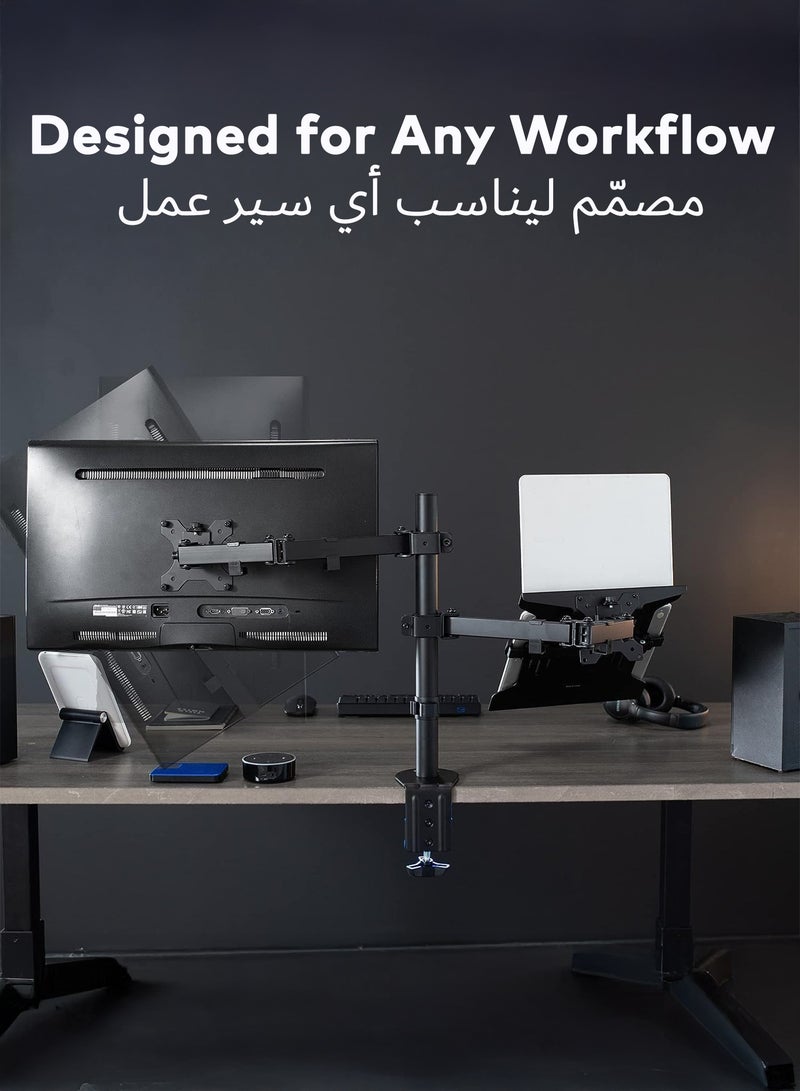 Newstar Laptop Monitor Mount, Dual Monitor Desk Mount Holds 13-32 inch Computer Screen, Laptop Notebook Desk Mount Stand Fits Up to 15.5 inch, Fully Adjustable Weight Up to 8kg - Image 3