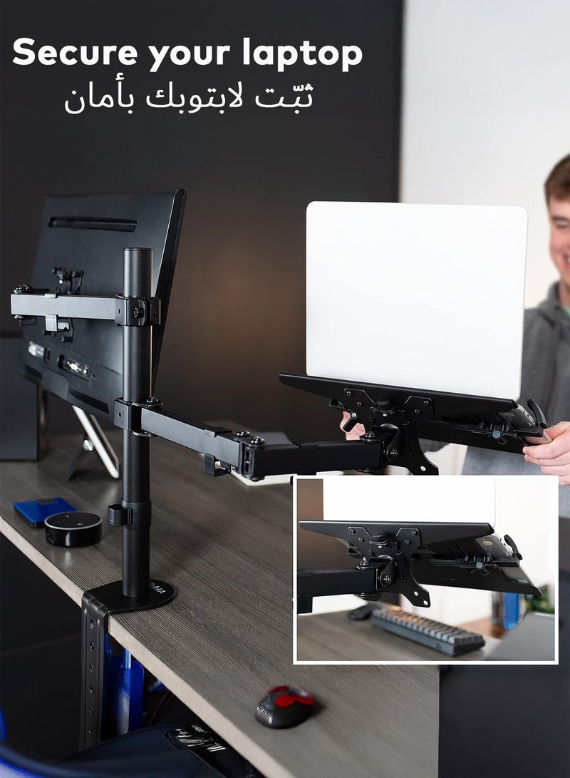 Newstar Laptop Monitor Mount, Dual Monitor Desk Mount Holds 13-32 inch Computer Screen, Laptop Notebook Desk Mount Stand Fits Up to 15.5 inch, Fully Adjustable Weight Up to 8kg - Image 4
