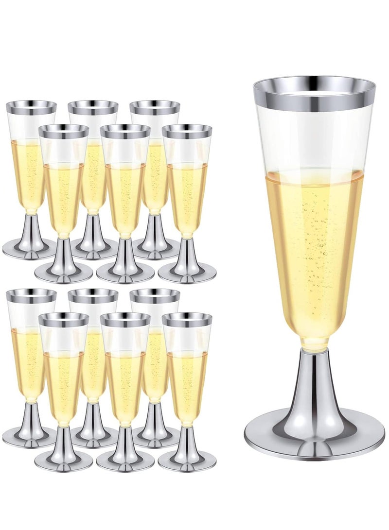 KASTWAVE 12 Pack Plastic Champagne Flutes 5 oz Clear Toasting Glasses Disposable Cups with Rim for Wedding Engagement Birthday Graduation Anniversary Parties - Image 1